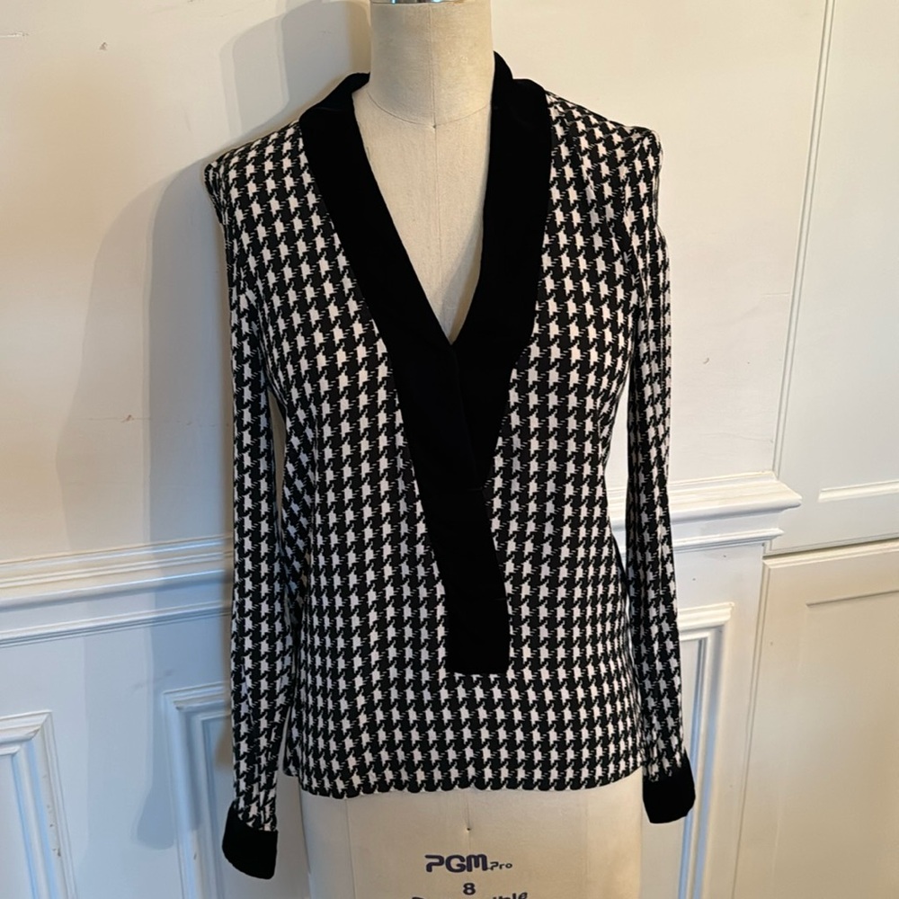 Zara velvet and houndstooth blouse